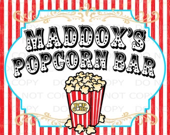 Printable Vintage Circus PERSONALIZED Popcorn Bar sign - 8.5" x 11"