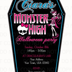 Printable DIY Monster Ghouls Inspired Coffin Halloween Party Invitations