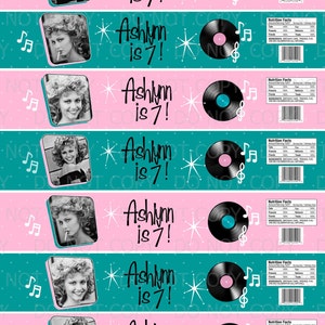 Printable DIY Personalized 50&#39;s Sock Hop Grease Sandy Theme Water Bottle Labels