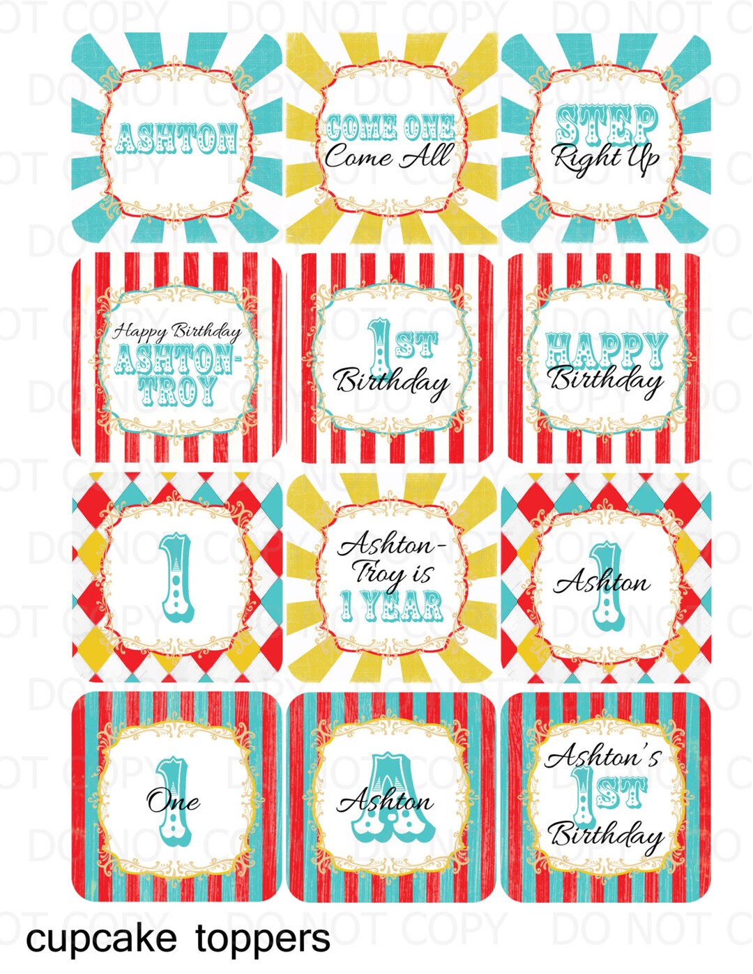 Printable DIY Personalized Circus Theme Cupcake Toppers - Etsy