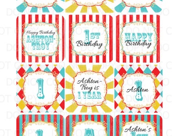 Printable DIY Personalized Circus Theme Cupcake Toppers