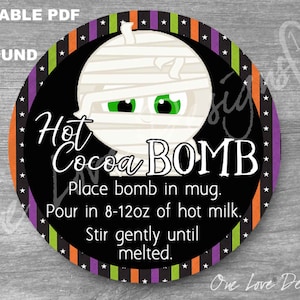 Druckbare Heiße Schokolade Kakaobombe Tags - Halloween Mumie - INSTANT DOWNLOAD