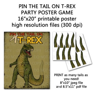 Printable DIY Pin the Tail on Trex Dinosaur Party Game Poster 16&quot; x 20&quot;