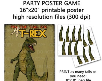 Printable DIY Pin the Tail on Trex Dinosaur Party Game Poster 16" x 20"