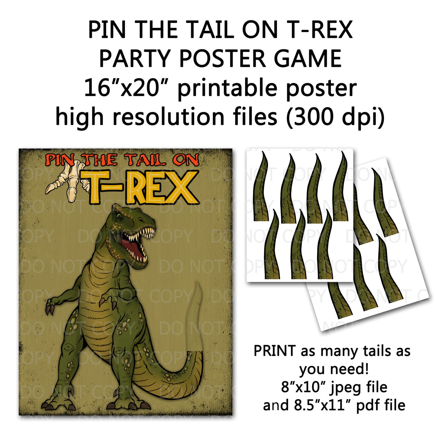 DIY dinosaur themed party game! Pin the tail on the T-REX! 