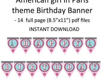 Printable DIY girl in Paris Eiffel Tower Parisian Theme Birthday Banner