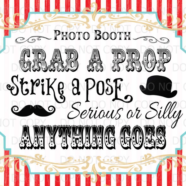 Printable DIY Vintage Circus Photo Booth Prop sign - 11" x 14" INSTANT DOWNLOAD