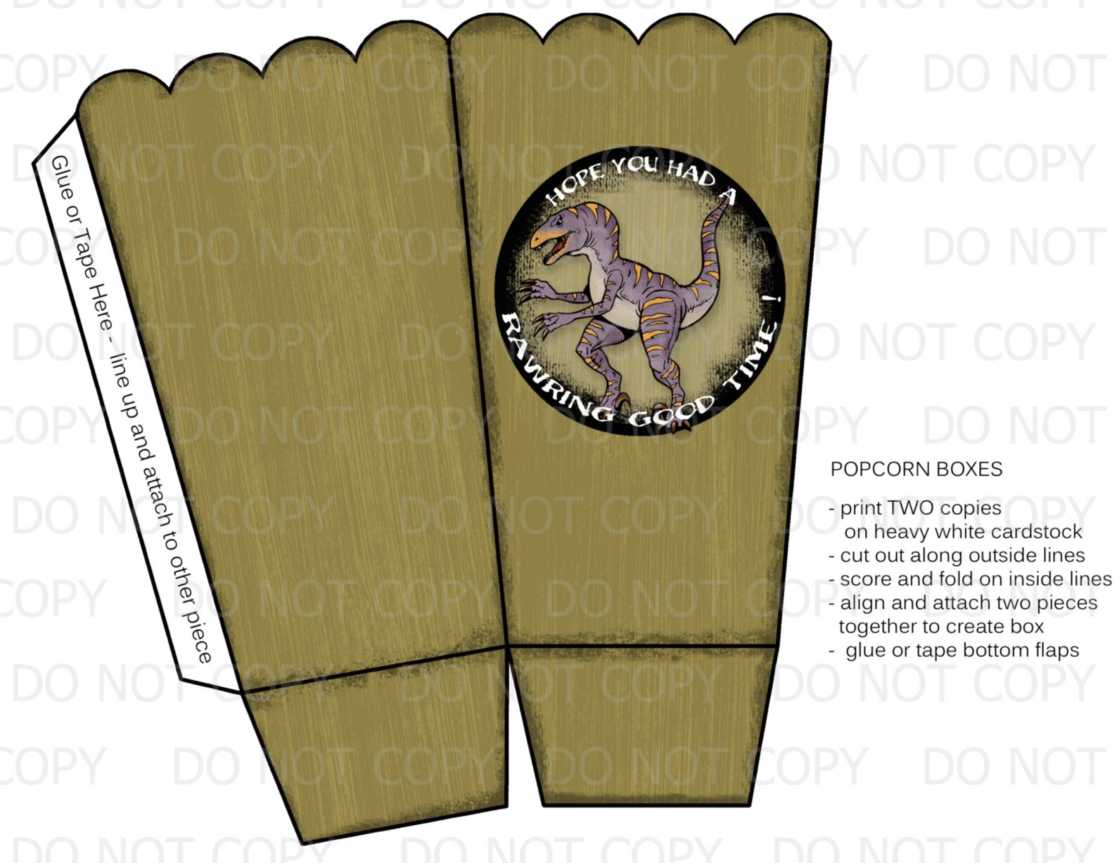 Printable DIY Dinosaur Popcorn Favor Boxes INSTANT DOWNLOAD | Etsy