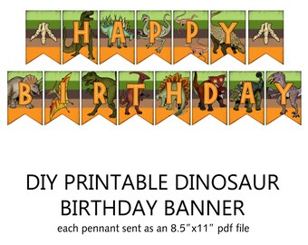 Printable DIY Dinosaur Theme Birthday Banner | Etsy