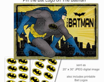 Printable DIY Pin the Bat Logo on the Super Hero Party Game Poster 20" x 30"