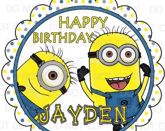 Printable DIY Personalized Minion Inspired theme Birthday Party Centerpiece or Cake Toppers - 8" and 6" sizes