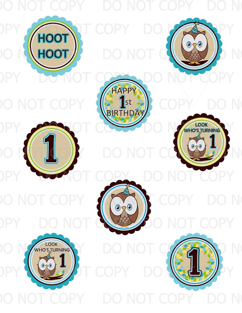 Printable DIY Owl First Birthday Theme Cupcake Toppers | Etsy