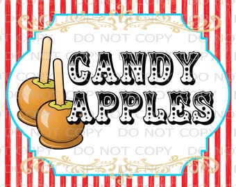 Printable DIY Vintage Circus Candy Apples Table sign - 8.5" x 11" INSTANT DOWNLOAD