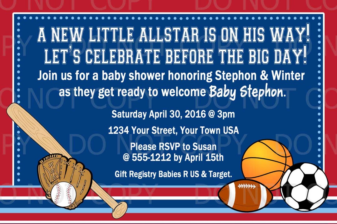 Printable Sports Theme Baby Shower Invitation Etsy