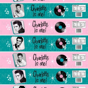 Printable DIY Personalized 50's Elvis Theme Water Bottle Labels
