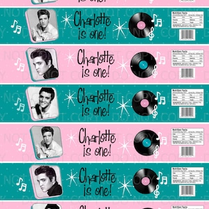Printable DIY Personalized 50&#39;s Elvis Theme Water Bottle Labels
