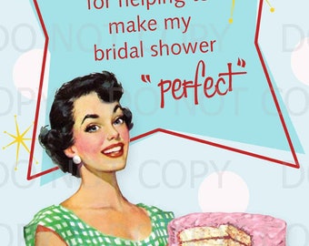 Printable DIY Retro Housewife Bridal Shower Fold Over 4"x6" Thank You Card