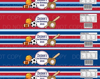 Printable Sports Theme Birthday Water Bottle Labels