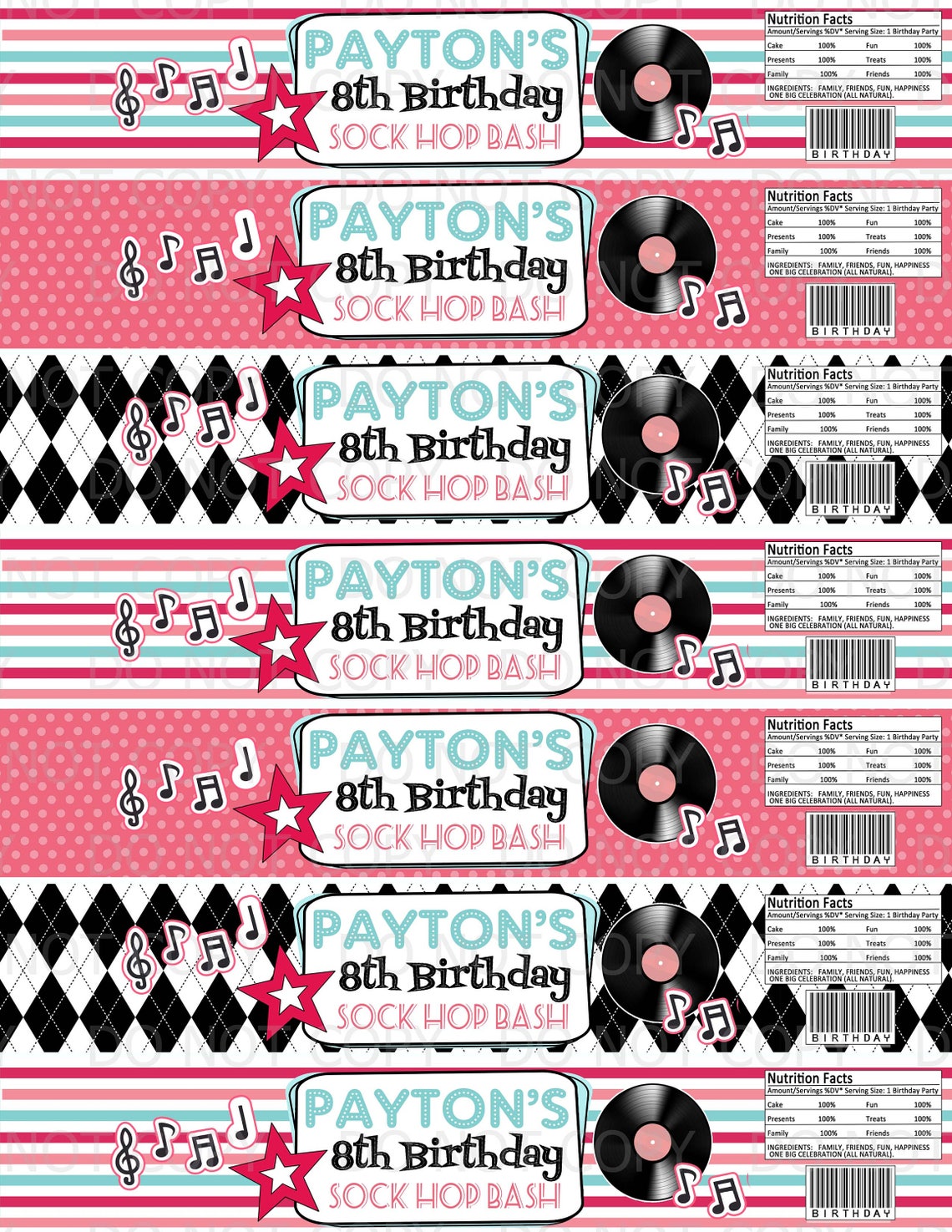 Printable DIY Personalized 50's Sock Hop Diner Theme Water - Etsy