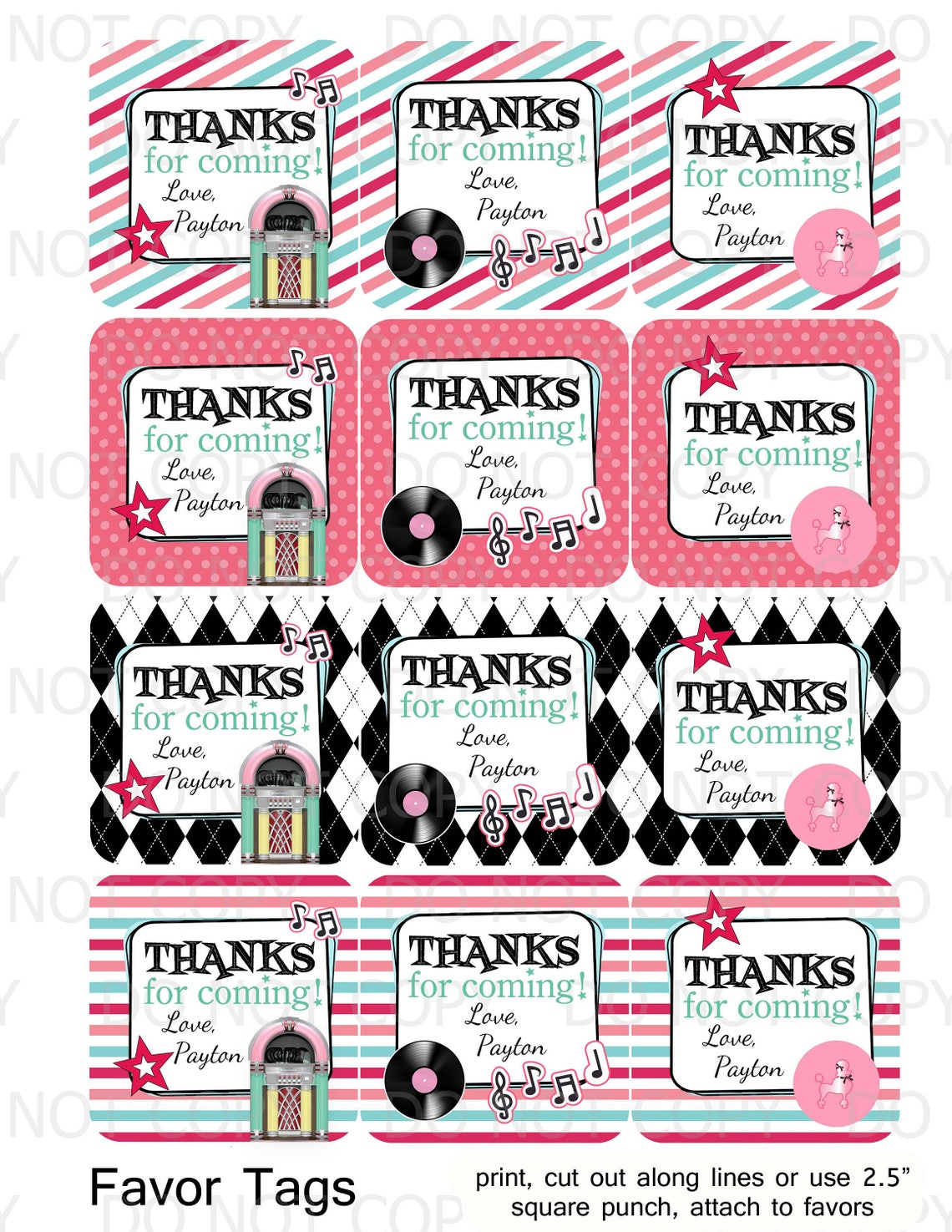 Printable Personalized 50's Sock Hop Diner Theme Favor | Etsy