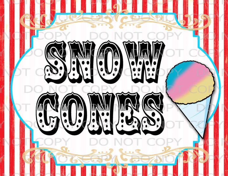 Printable DIY Vintage Circus Snow Cones Table Sign 8.5 Etsy