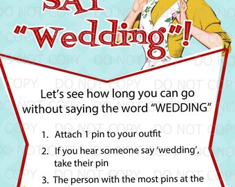 Printable Retro Housewife themed Bridal Shower Game - Don't Say Wedding - INSTANT DOWNLOAD
