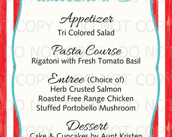 Printable DIY Circus Birthday or Shower Menus - 8.5" x 5.5"
