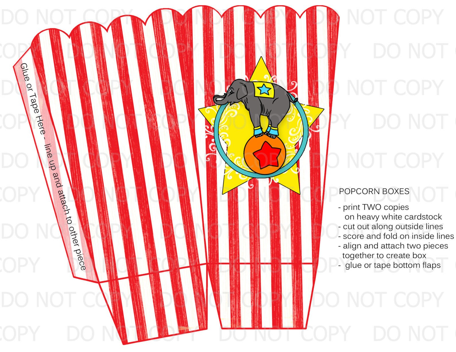 Printable DIY Vintage Circus POPCORN Favor Boxes - Etsy