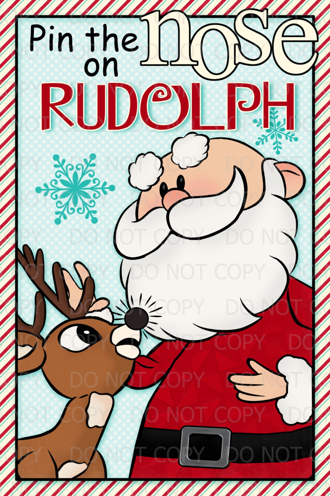 Printable DIY Pin the Nose on Rudolph With Santa Party Poster Game 20 X