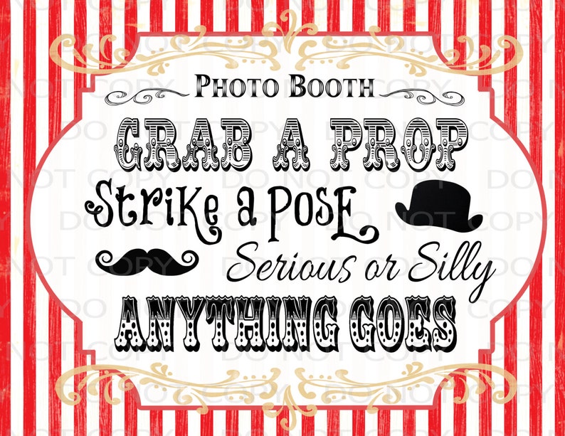 Printable DIY Vintage Circus Photo Booth Prop sign 8.5 x 11 INSTANT DOWNLOAD image 1