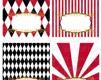 Printable DiY Vintage circus carnival Tent Food Labels- 4 designs blank INSTANT DOWNLOAD