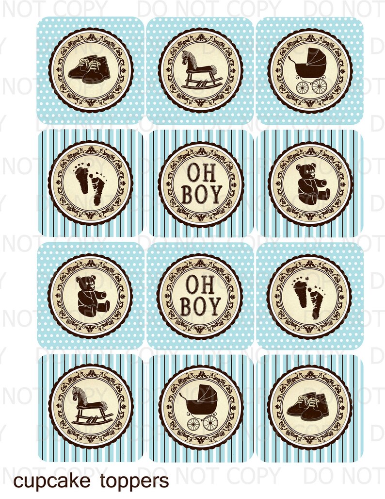 Printable Diy Vintage Baby Shower Boy Cupcake Toppers Printable Diy Vintage Baby Shower Boy Cupcake Toppers