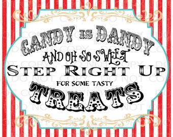 Printable DIY Vintage Circus Candy Treat Table sign - 8.5" x 11" INSTANT DOWNLOAD