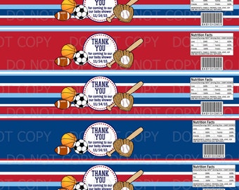 Printable Sports Theme Baby Shower Water Bottle Labels