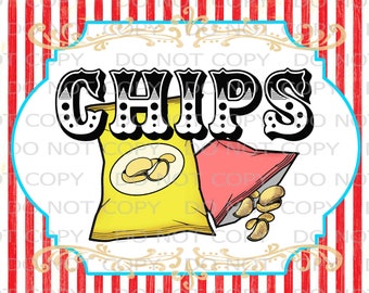 Printable DIY Vintage Circus Chips Table sign - 8.5" x 11" INSTANT DOWNLOAD