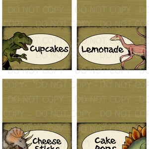 Printable Dino Dinosaur Birthday Party Table Tent Food Labels- 4 designs customized