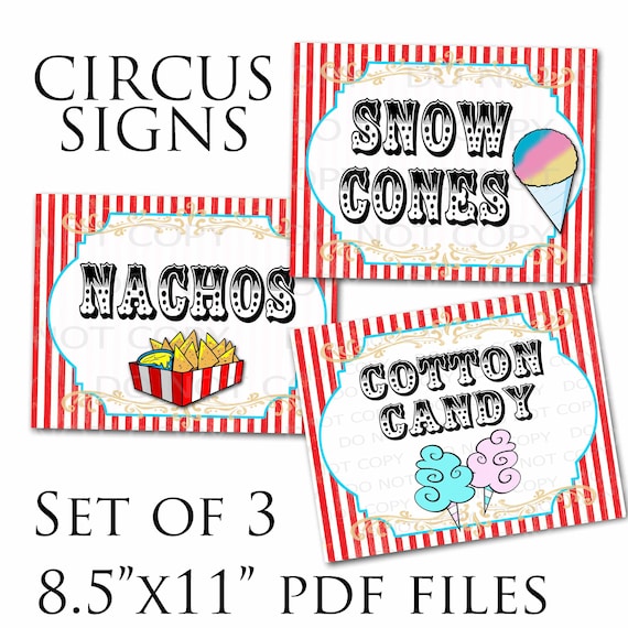 Printable Vintage Circus Cotton Candy Snow Cones and Nacho | Etsy