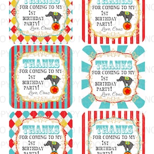 Printable DIY Personalized Circus Carnival Birthday Party Favor Bag Thank You Tags