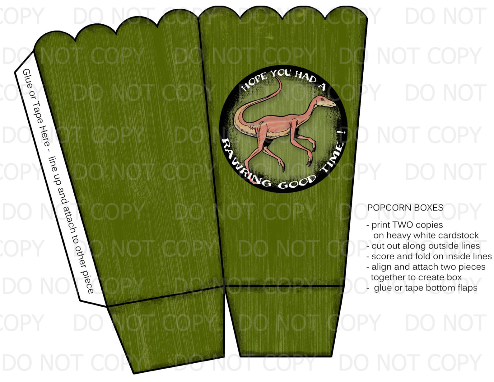 Printable DIY Dinosaur Popcorn Favor Boxes INSTANT DOWNLOAD - Etsy