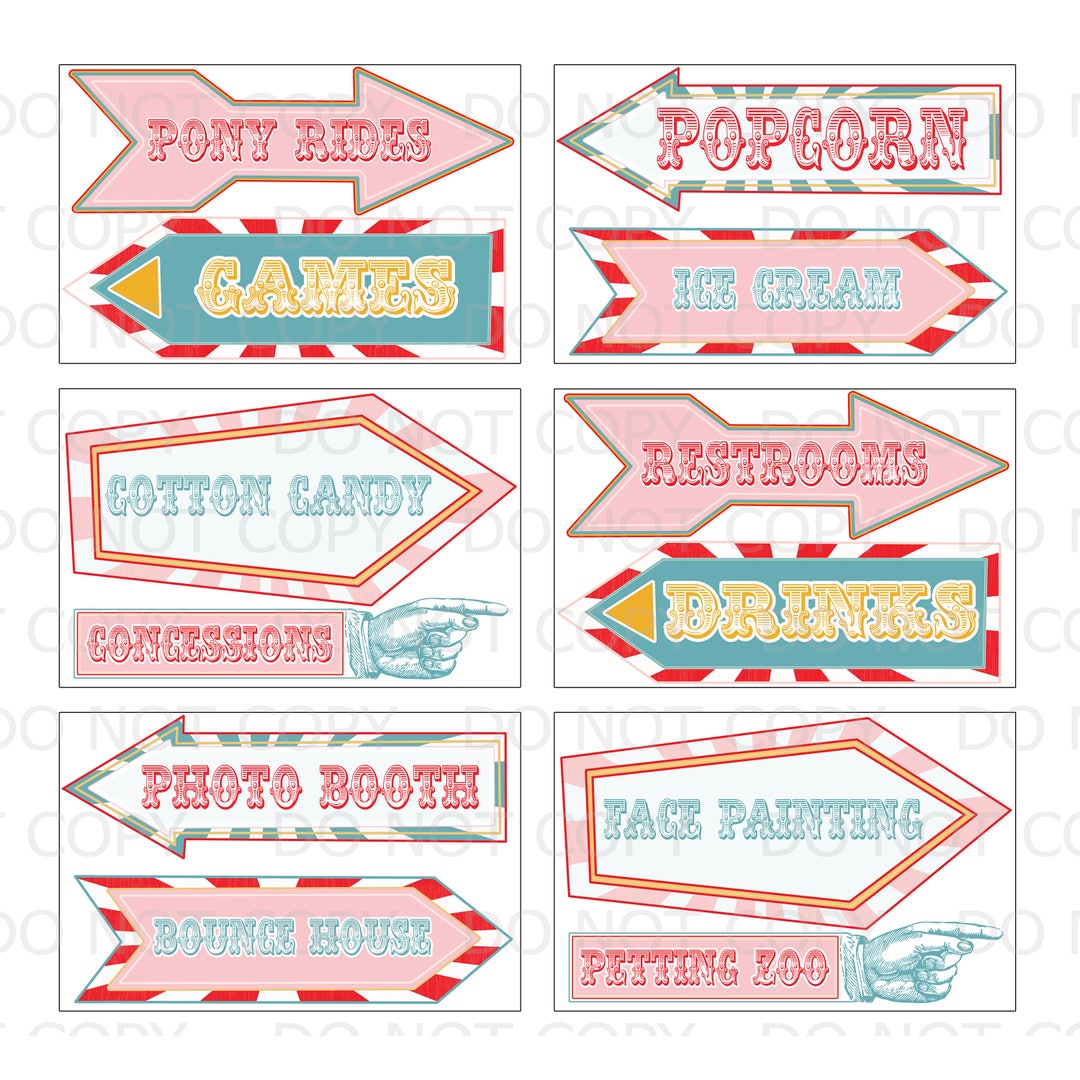 Set of 12 Printable Circus Party Sign and Arrows - Prints on 11"x17 ...