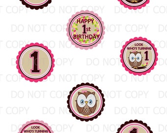 Printable DIY Owl First Birthday Theme Cupcake Toppers | Etsy