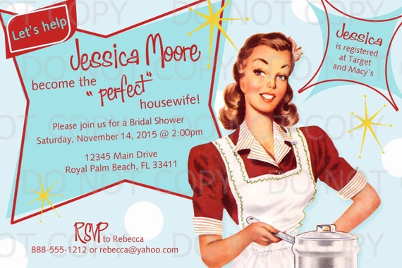 Printable DIY Retro Housewife Theme Bridal Shower Party Invitation - Blond Girl - Etsy Printable DIY Retro Housewife Theme Bridal Shower Party Invitation - Blond Girl - Etsy