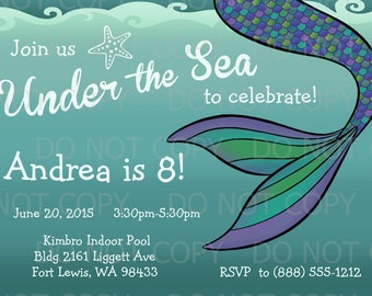 Printable DIY Mermaid Under the Sea Birthday Party Invitation