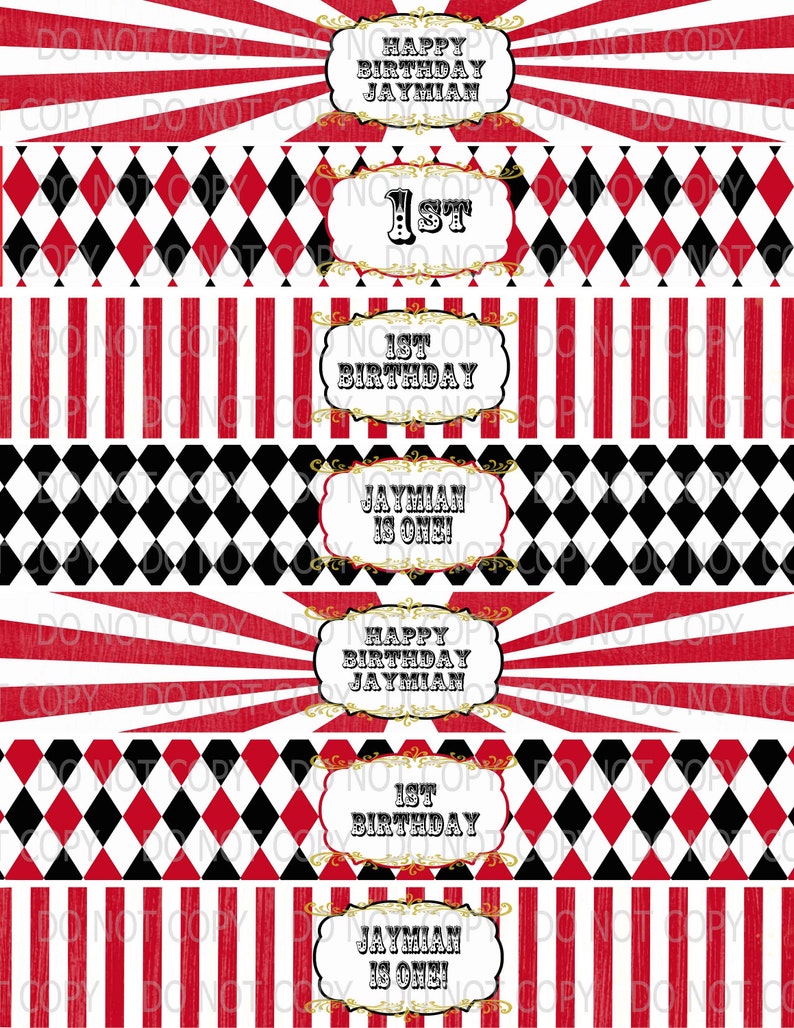 Printable DIY Vintage Circus or Carnival Theme Water Bottle | Etsy