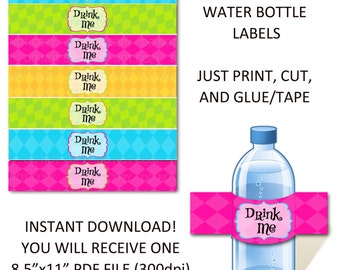 Printable DIY Wonderland Theme Water Bottle Labels - Drink Me