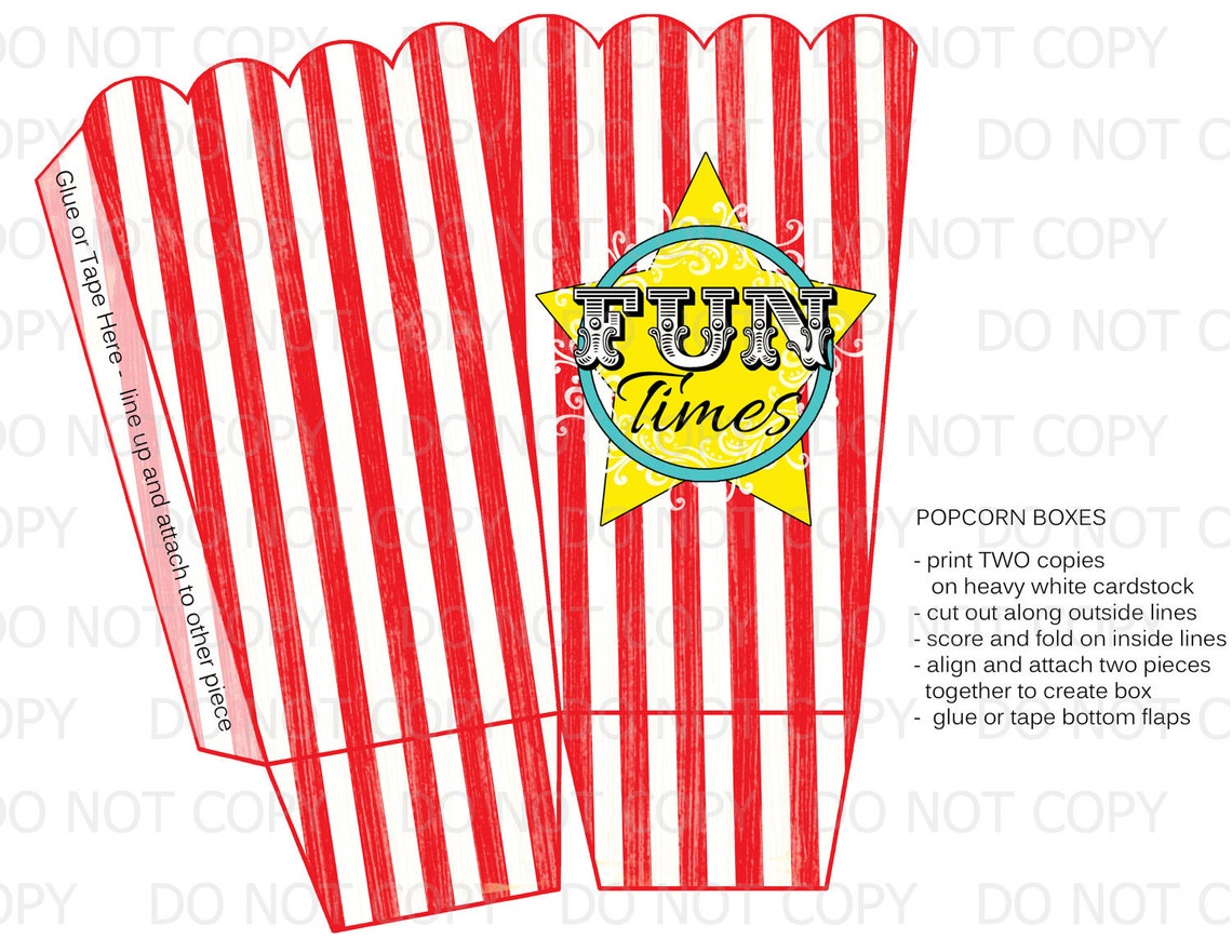 Printable DIY Vintage Circus POPCORN Favor Boxes - Etsy
