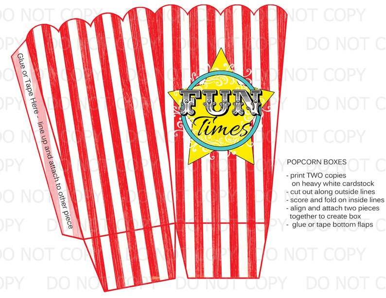 Printable DIY Vintage Circus POPCORN Favor Boxes - Etsy