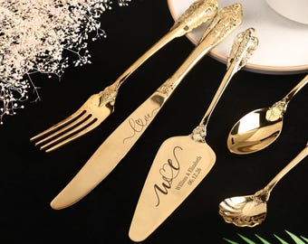 Personalized Wedding Cake Server Sets , Wedding Favors , Wedding Ceremony , Birthday Anniversary Cutting Kit, Engraved Dessert Silverware
