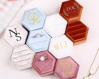Scatola per anelli in velluto personalizzata, contenitore per gioielli per fidanzamento, portafedi per proposta di matrimonio, portafedi nuziali, decorazioni per cerimonia nuziale