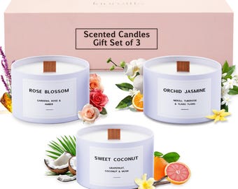 Floral Candle Set, Luxury Soy Candle Trio, Mother's Day Gift, Birthday Box for Her
